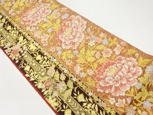 縞に花々模様織出し袋帯